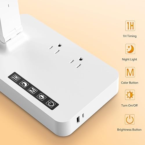 Miniatura 4 de LAOPAO Lámpara de escritorio con puerto de carga USB tira de alimentación con protección contra sobretensiones - 1 tipo C, 1 puerto de carga USB-A,