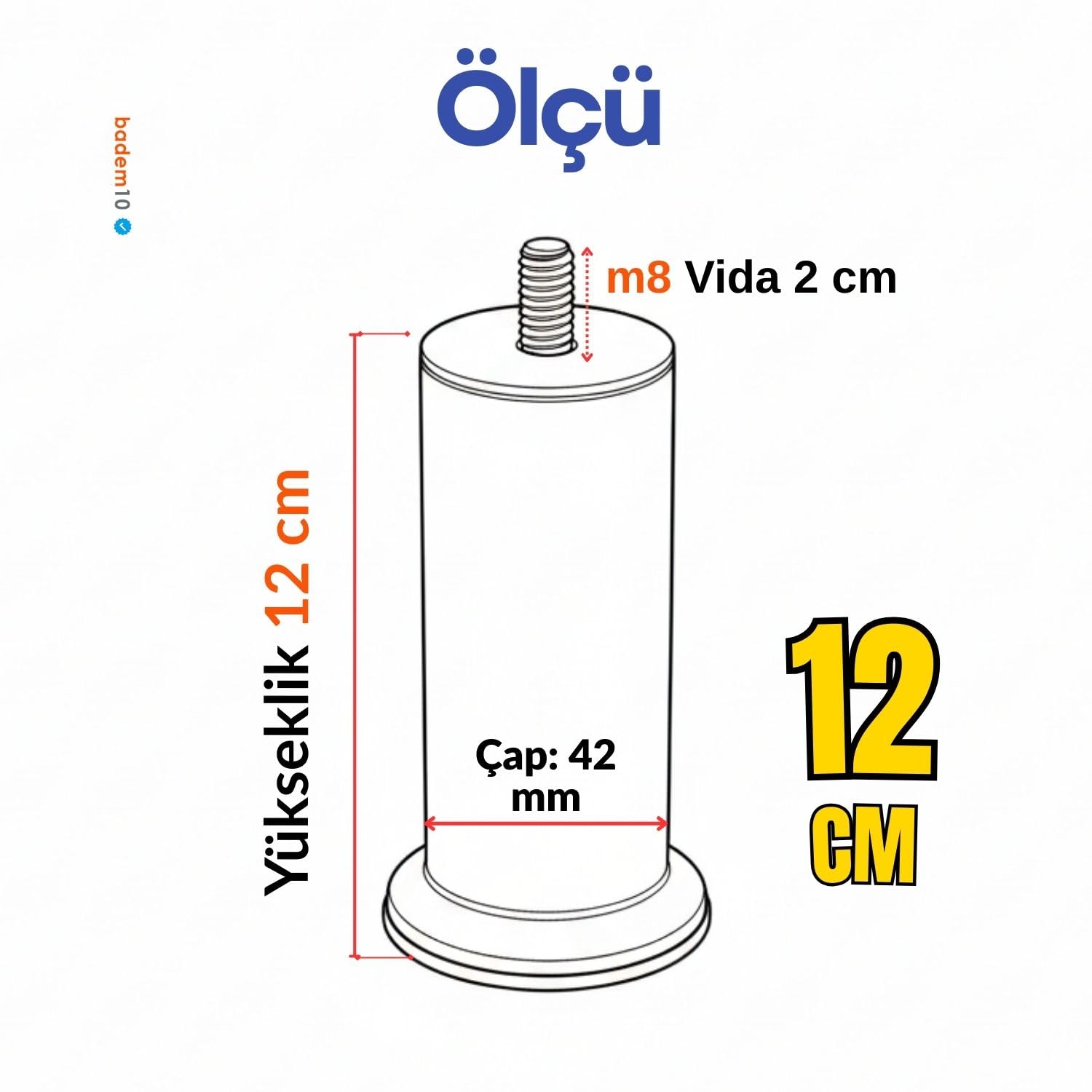 Krom 12 cm Gümüş 4 ADET Metal Mobilya Ayağı Modern Koltuk Kanepe Ayak Tv Ünite m8 Civatalı Ayakları