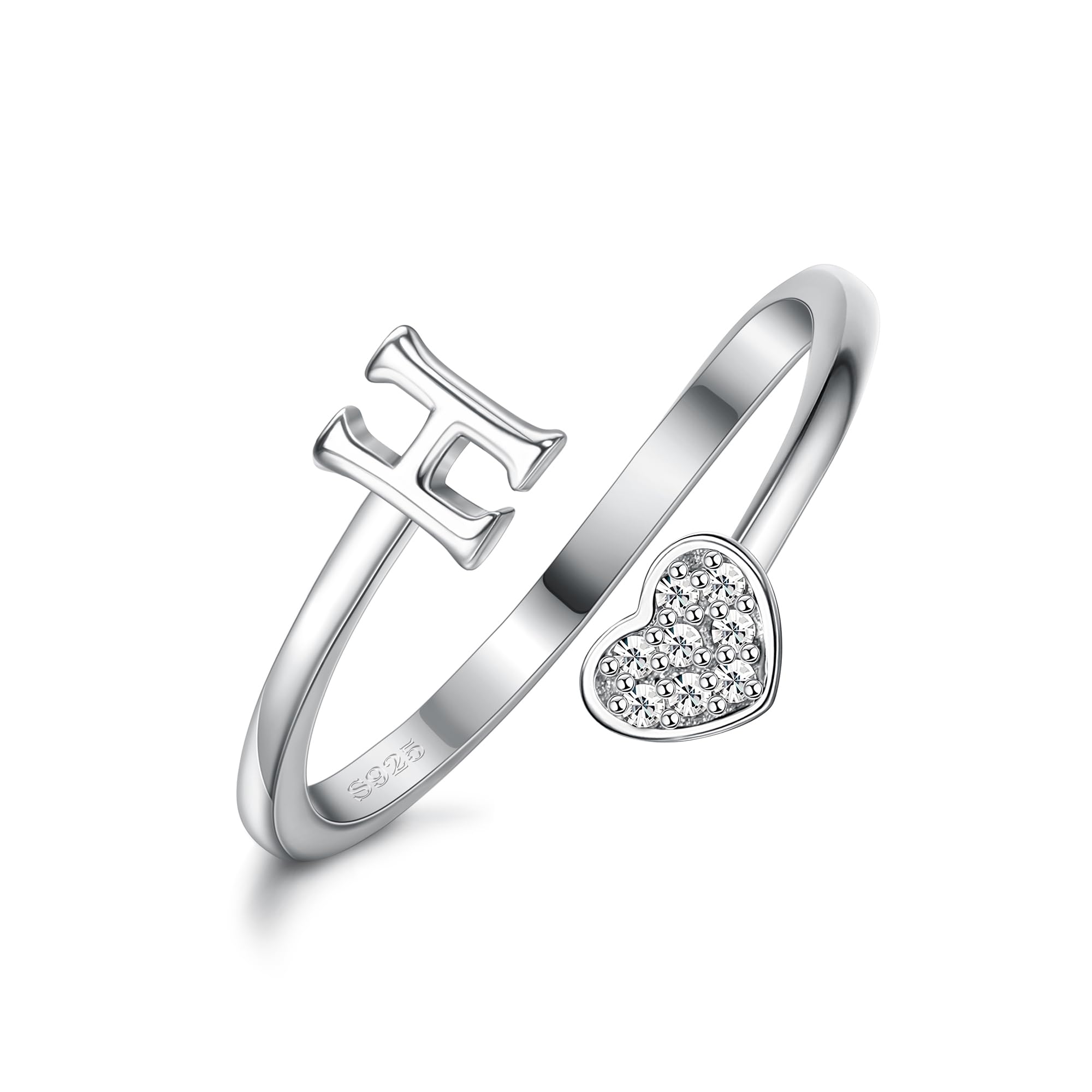 HMJGDHX Anillos de Plata de Ley 925 con Inicial de corazón para Mujeres y niñas, Anillos apilables Ajustables con Letras del Alfabeto chapados en Oro de 18 Quilates para Adolescentes