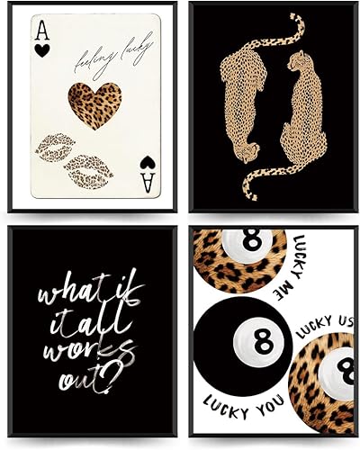 Miniatura 27 de ETVISO Juego de 4 impresiones artísticas de pared de 8 bolas de guepardo retro Y2K color azul claro, con texto en inglés «What If It All Workout»,