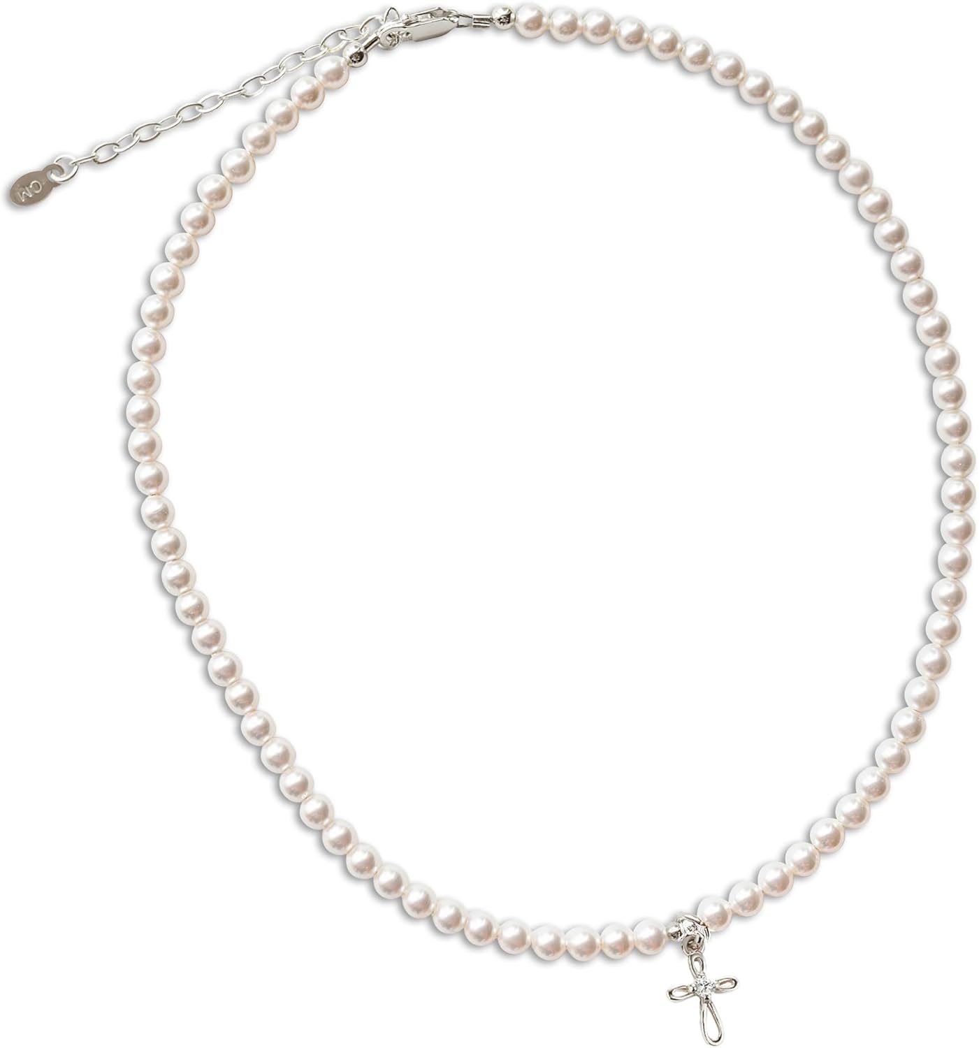 Children's 14K Gold Plated or 925 Sterling Silver Cross Bracelet with Simulated Pearls for Girls First Communion, Baptism, Christening or Dedication Gift