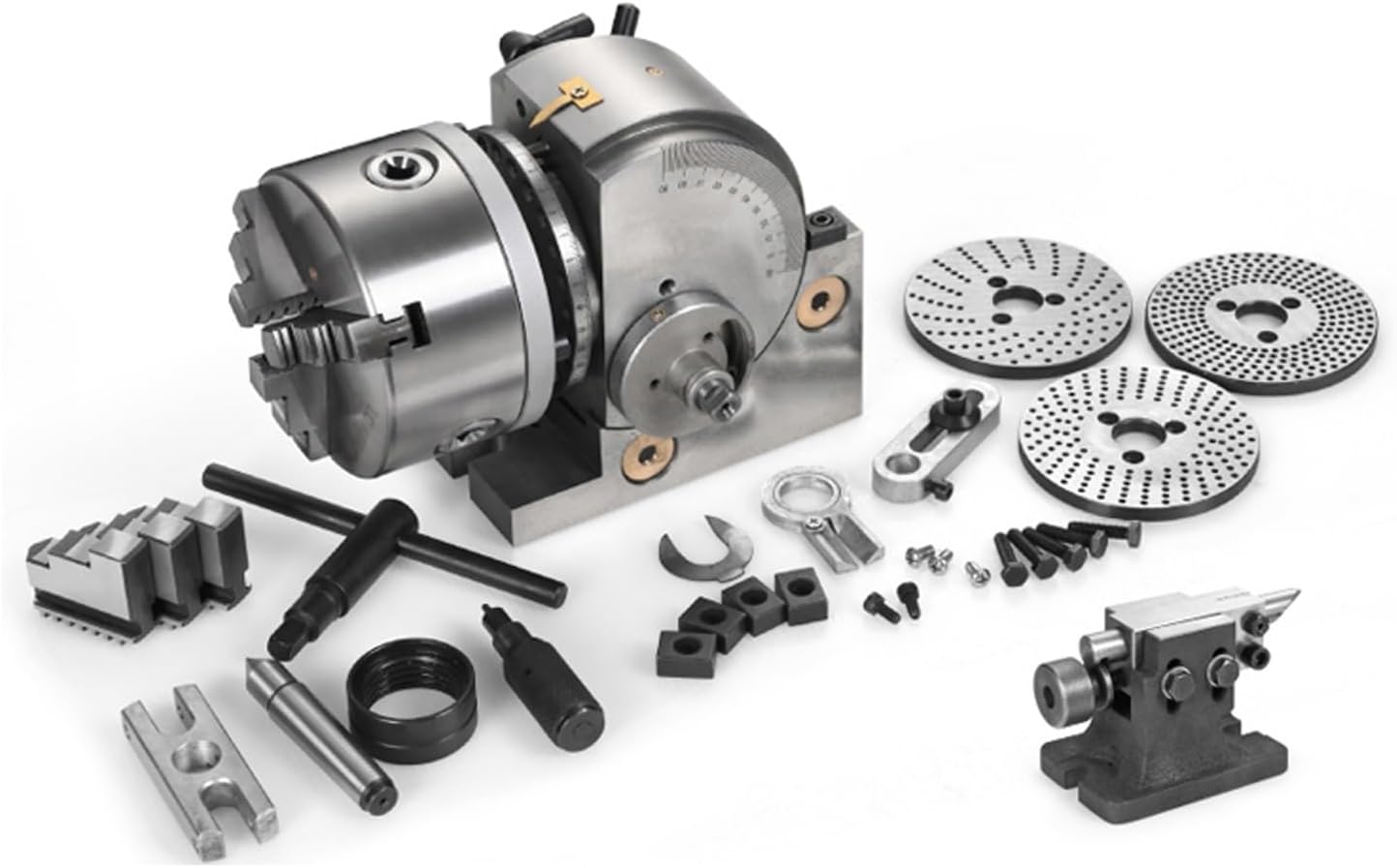 Semi Universal Milling Set With 6"/160mm Chuck+Tailstock+Dividing Plates, Head 6" With 3-jaw, BS-1, For Grinding Drilling Machine