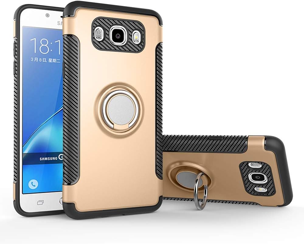 Case for Samsung SM-J320AZ Galaxy Amp Prime/SM-J320V Galaxy J3 V 2016 / SM-J320VPP Galaxy J3 2016 SM-J320ZN SM-J320F Case Cover + 360 Degree Rotating Ring Holder Kickstand Gold