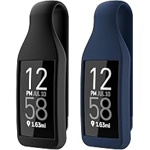 2-Pack Clip Holder for Fitbit Charge 3/4 Silicone Case Accessory, Black+Storm Blue