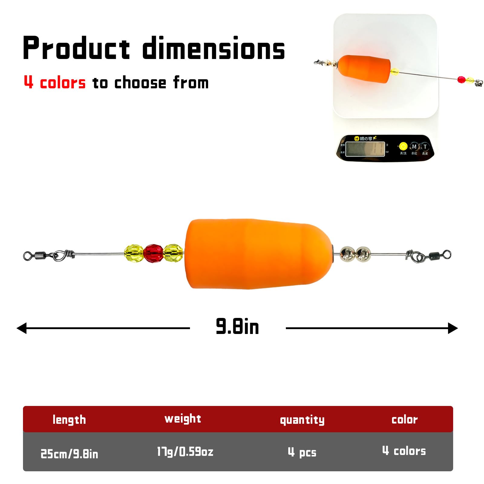 Sjyue 4Pcs Popping Corks Floats Weighted Fishing Floats and Bobbers Rattle Oval and Round Poppers with Copper Bead for Catfish Redfish Bass and Trout