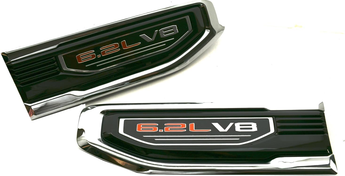 Pair 6.2L V8 Vent Emblems 3D Decal Driver Passenger Badge Kit Compatible with 2019-2025 GMC Sierra GM 85160715 86532094 (Chrome Red)