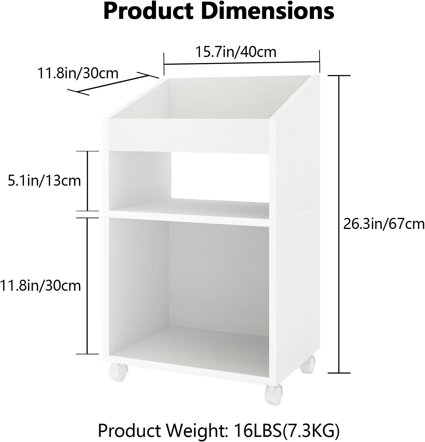 3-Tier Mobile Files Cabinet, Under Desk White Storage Organizer with Wheels for Home Office (White) - Image 3