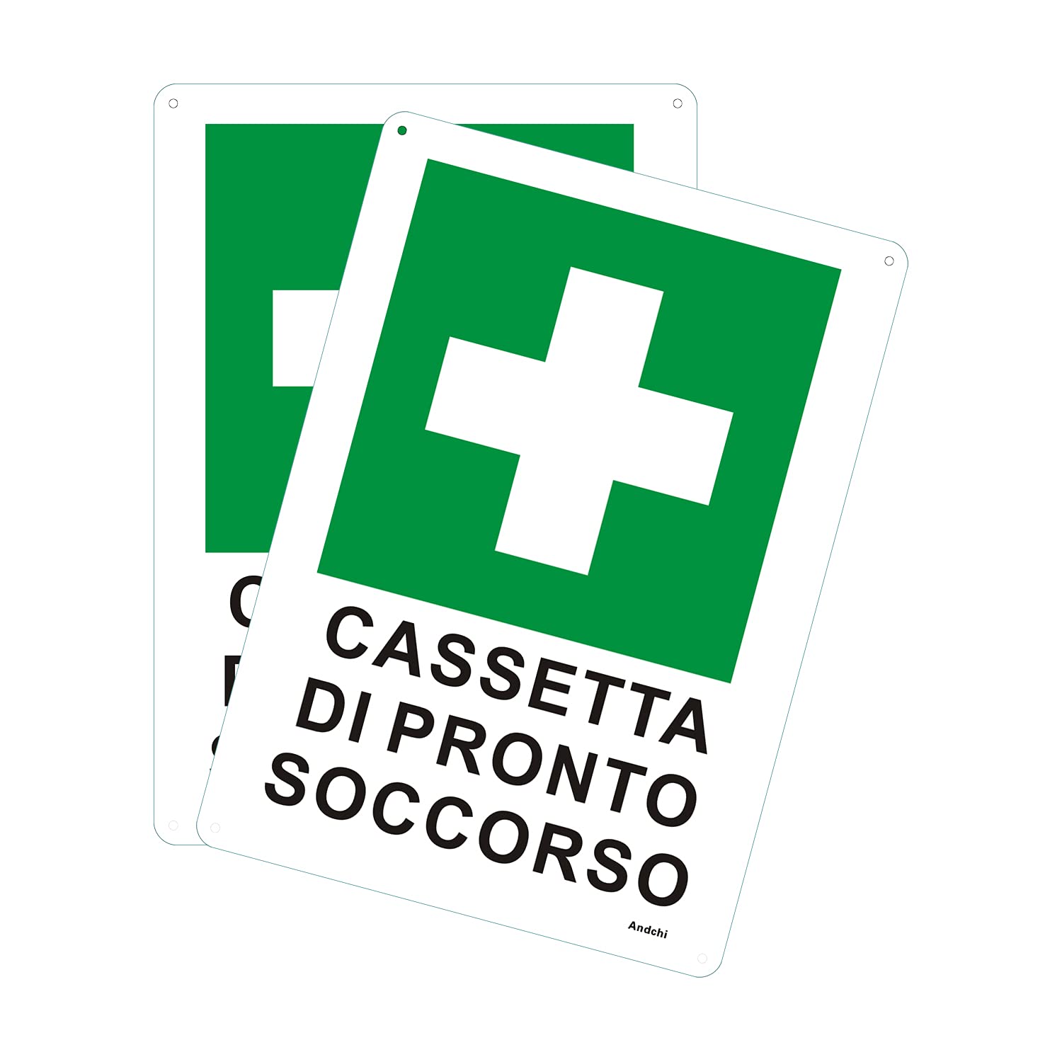 Andchi 2-pezzi Cartello in Alluminio Emergenza Sicurezza Avvertenza Segnale di Pronto Soccorso Segnale di Sicurezza Cassetta di Pronto Soccorso - 25x35 cm