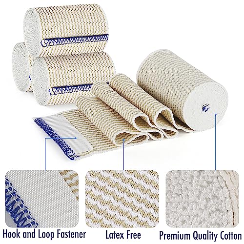 Lotfancy Cotton Elastic Bandage (3 Inches Wide X 15 Feet) With Hook-And-Loop Closure On Both Ends, 4Pcs Elastic Compression Wrap For Injury Recovery, First Aid #TOP2