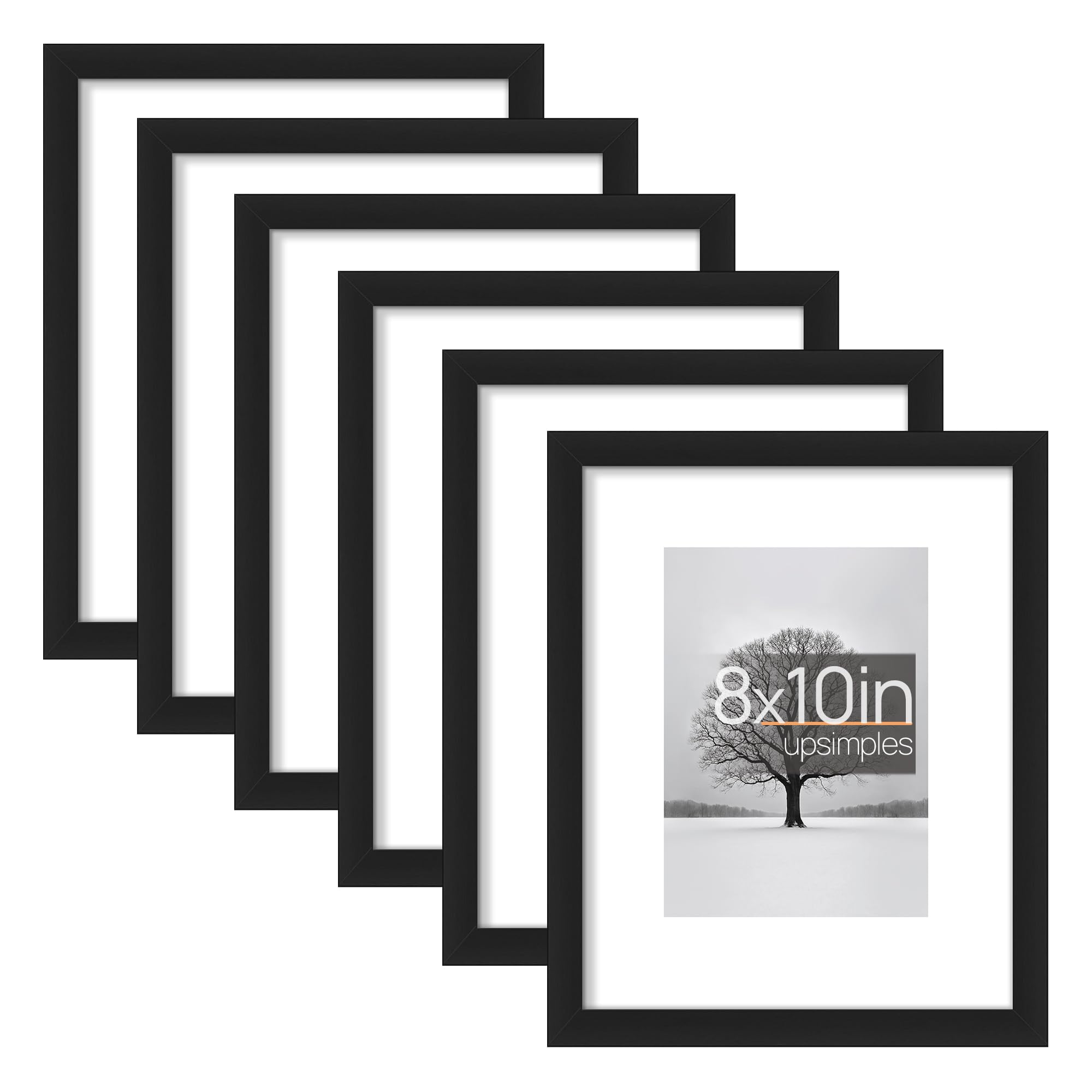 upsimples 5 Pack 8x10in (20.32x25.4cm) Photo Frame Display Pictures 5inx7in with Mat or 8inx10in without Mat, Family Photo Frame for Wall Gallery, Black