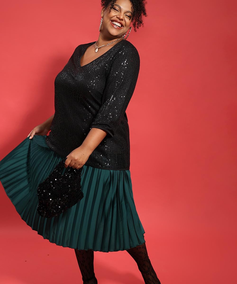 RITERA Plus Size Glitter Tops for Women 3/4 Sleeve Shirts Evening Cocktail V Neck Sequin Blouse Tunic Weddings XL-5XL - Image 4