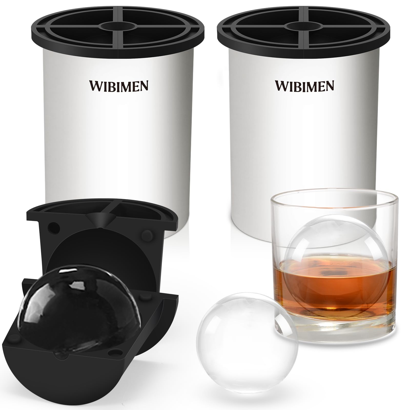 Lot de 2 moules à glaçons transparents de 6,4 cm - En acier inoxydable transparent - Sans BPA - Pour whisky et cocktails - Blanc