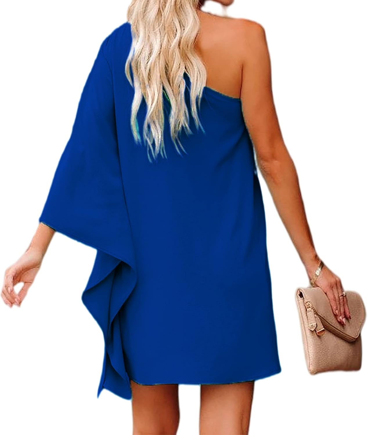 Jhsnjnr Women's Short Wedding Guest One Shoulder Dresses Formal Batwing Sleeve Club Party Cocktail Dress - Image 4