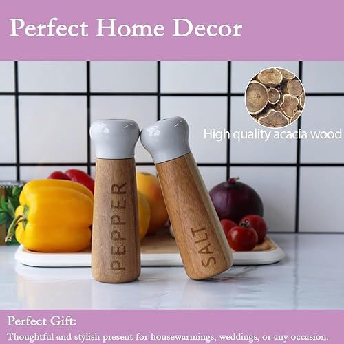 Miniatura 4 de Tessie & Jessie Juego de molinillo de sal y pimienta de madera, madera de acacia premium, elegante molinillo de sal y pimienta recargable de 8