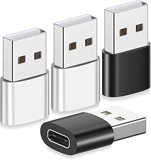 USB C to USB Adapter,USB C Female to USB Male Adapter[ 4 Pack] USB-C Adapter a Female Type C Charging Cable Adapter, Compatible with Wall Chargers, Power Banks and More Mac Book Pro XPS 13and More Type-C Devices Black Silver