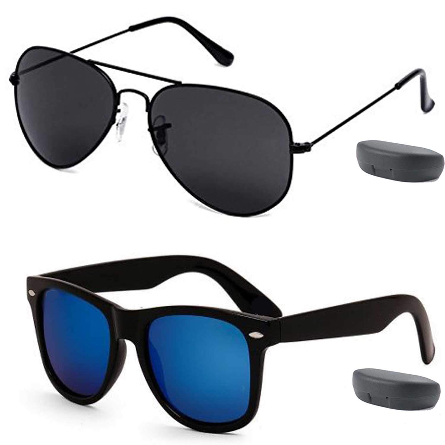 Y&S Unisex UV Protected Sunglasses For Mens Womens In Black And Blue Combo Of 2 Man Woman Sun glasses Goggles Set (3G4Q-ZR7F-FGE1)