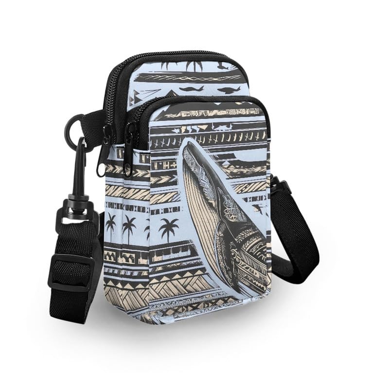 Image of Hawaiian Tribal Small Crossbody Bags for Women Cell Phone Bag Purse, Sea Turtle Zipper Sling Purses Shoulder Bag
