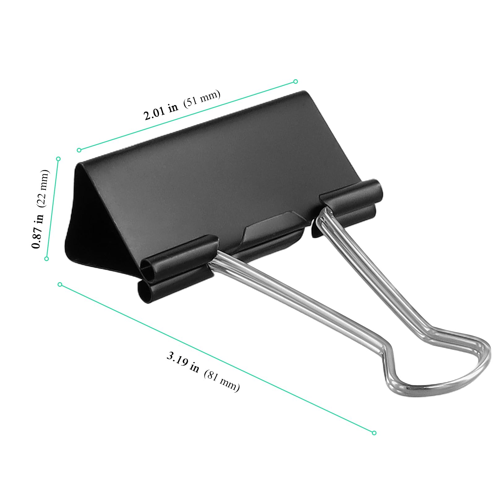 SENJEOK 48PCS 51mm Black Binder Clips, Large Bulldog Foldback Clip, Metal Paper Clamps for Office Home Supplies - Image 2
