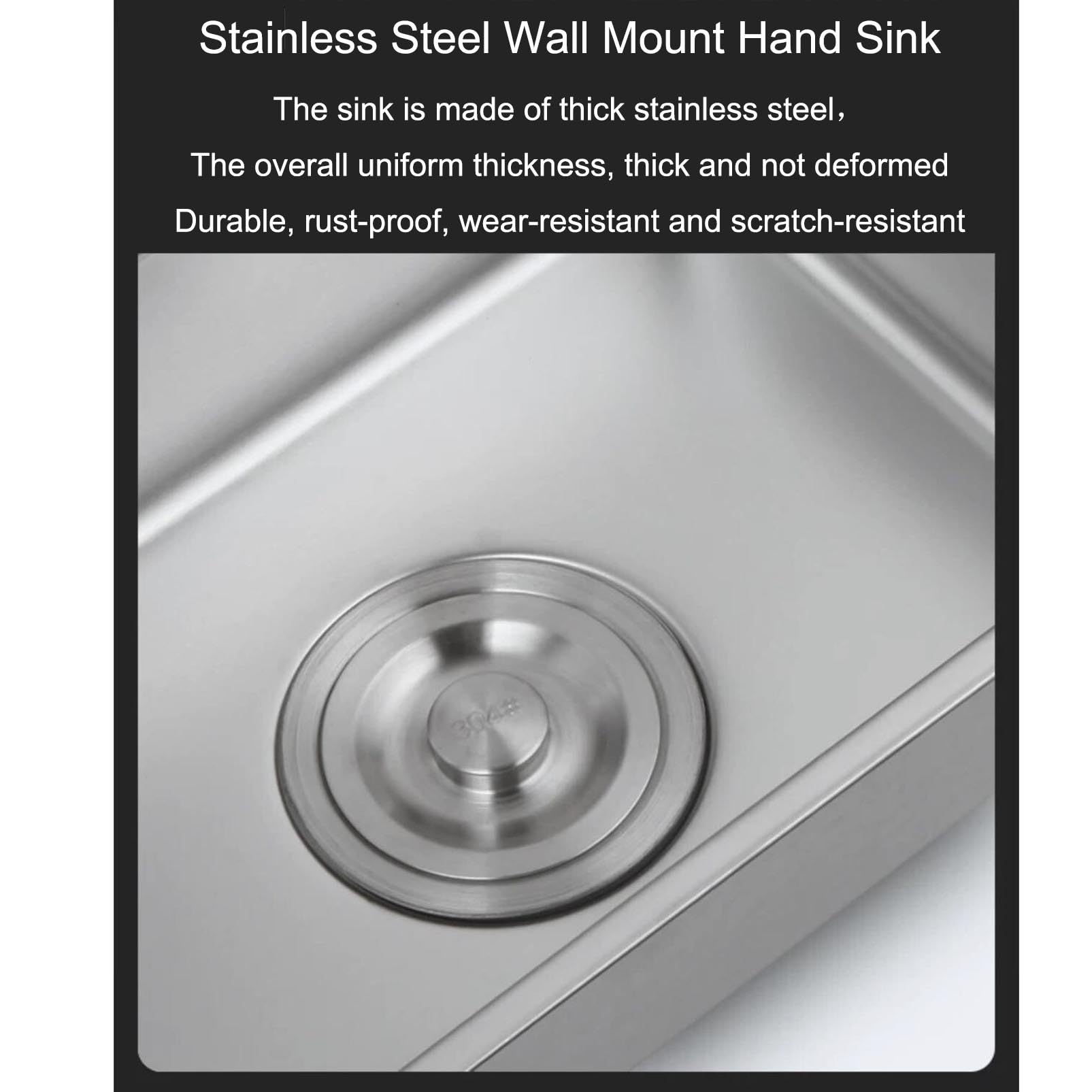 Genérico Lavabo de Mano de Acero Inoxidable, Fregadero utilitario Compacto | Fregadero de pared con soporte triangular, kit de drenaje completo y herrajes, ahorro de espacio para baño pequeño
