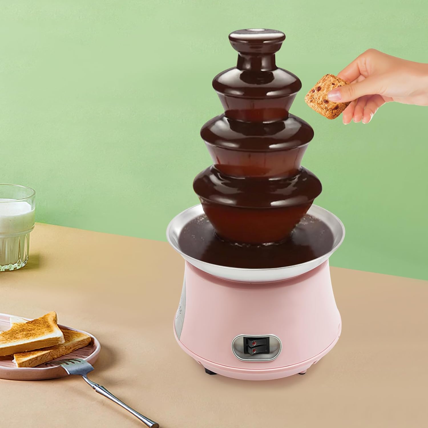 4 Tier Electric Chocolate Fountain Machine, Pink Chocolate Fondue Fountain Machine 180W Cheese Fountain Party Chocolate Fountain for Sauce Liqueuers Nacho Cheese Birthday Wedding Party (Pink)