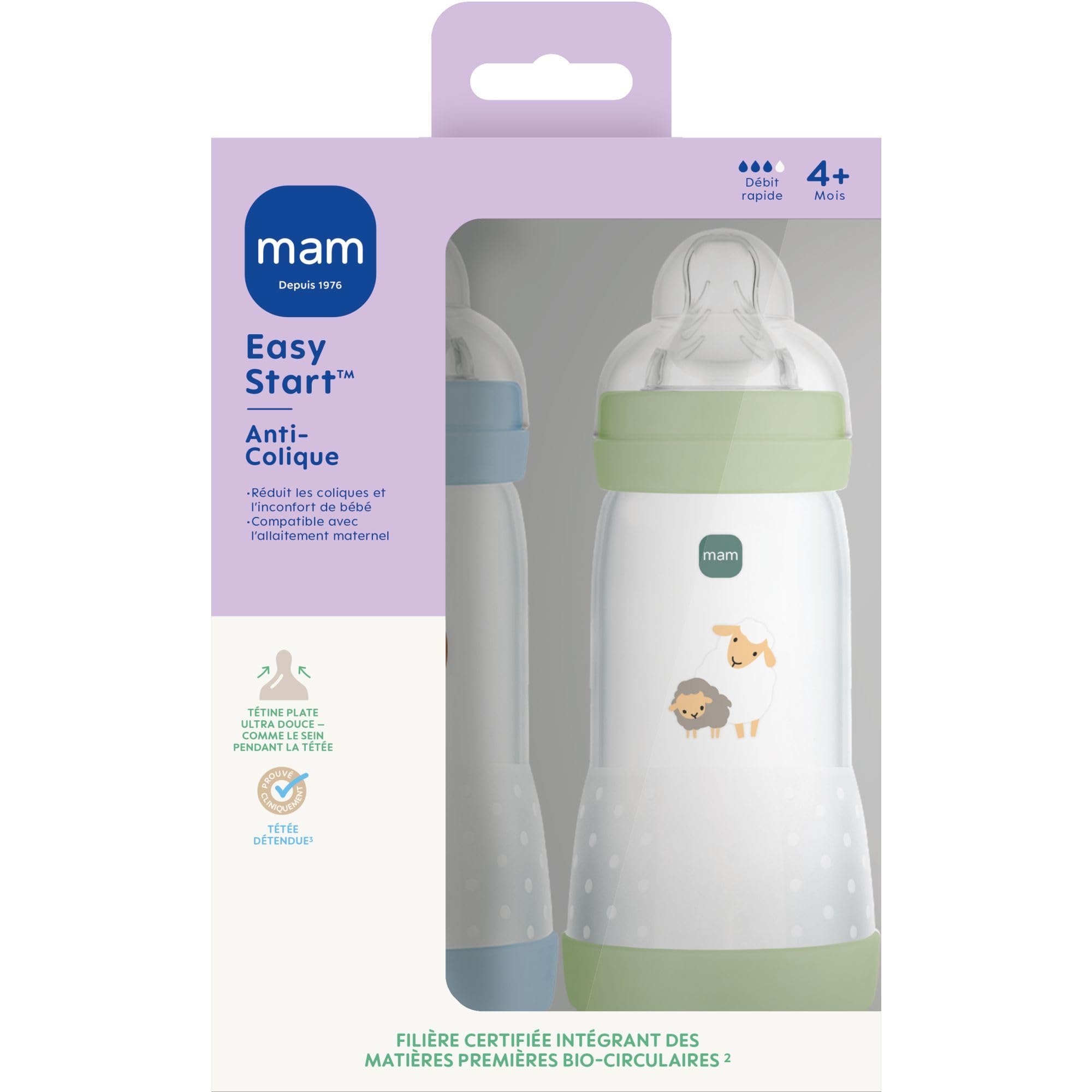 MAM | Set di 2 biberon Easy Start Anti-Colica 4+ mesi a flusso rapido (2 x 320 ml) Oceano + Sabbia - Biberon per ridurre le coliche e il disagio del bambino - Biberon per l'allattamento