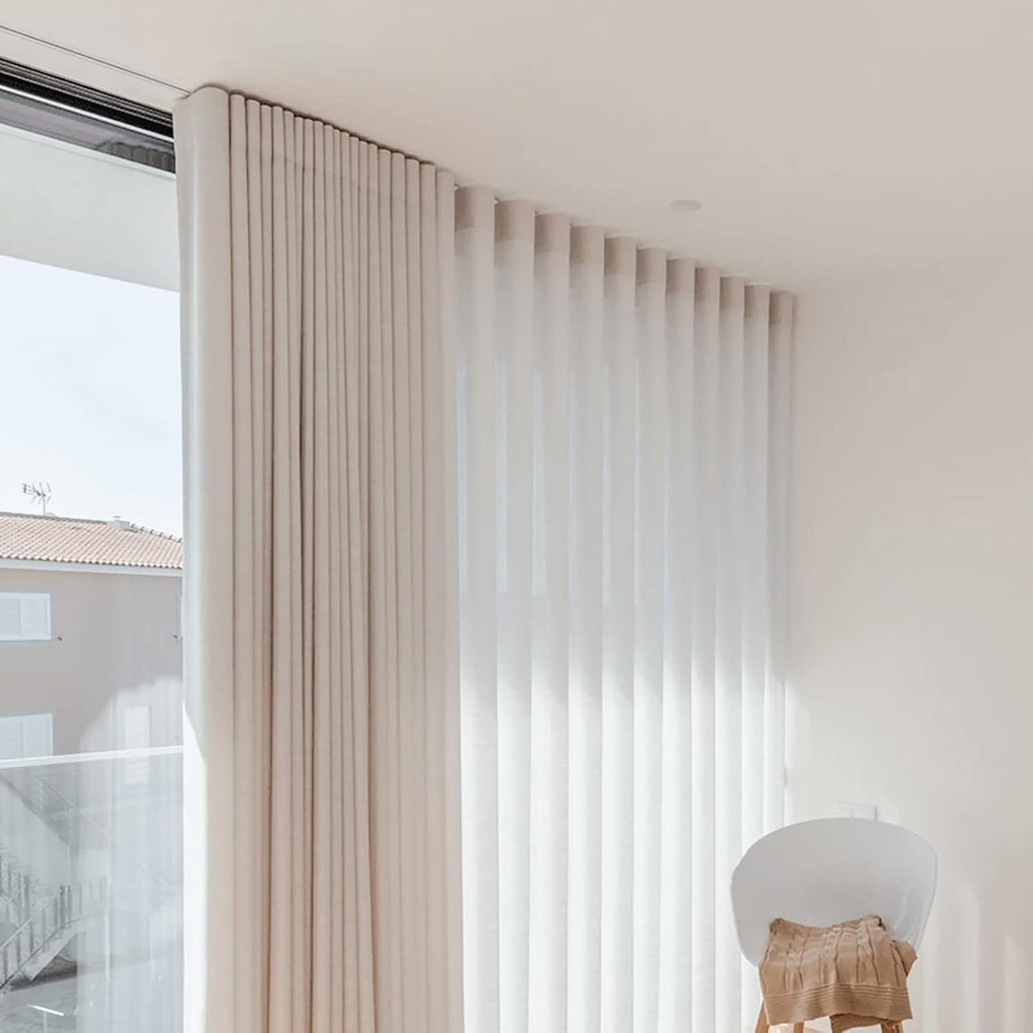 Bezszwowy system przesuwnych prowadnic do zasłon, ultracienki karnisz ze stopu aluminium do montażu sufitowego karnisze i okucia(Bianco,1m/3.3ft)