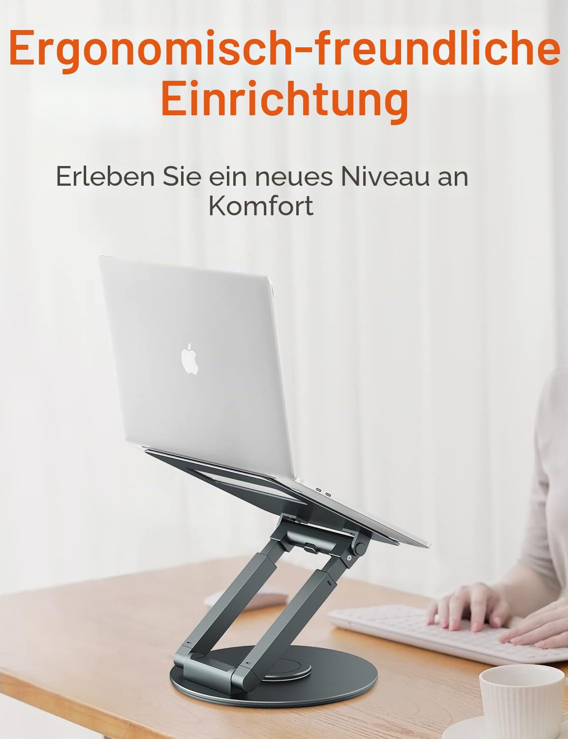 Laptop Ständer Höhenverstellbar mit 360° Drehbarer Basis, Ergonomisch Laptopständer, Laptop Erhoehung Fuer Schreibtisch, Standing Laptop Stand Computer Ständer mit MacBook Pro, Laptops 10–17"-Grau