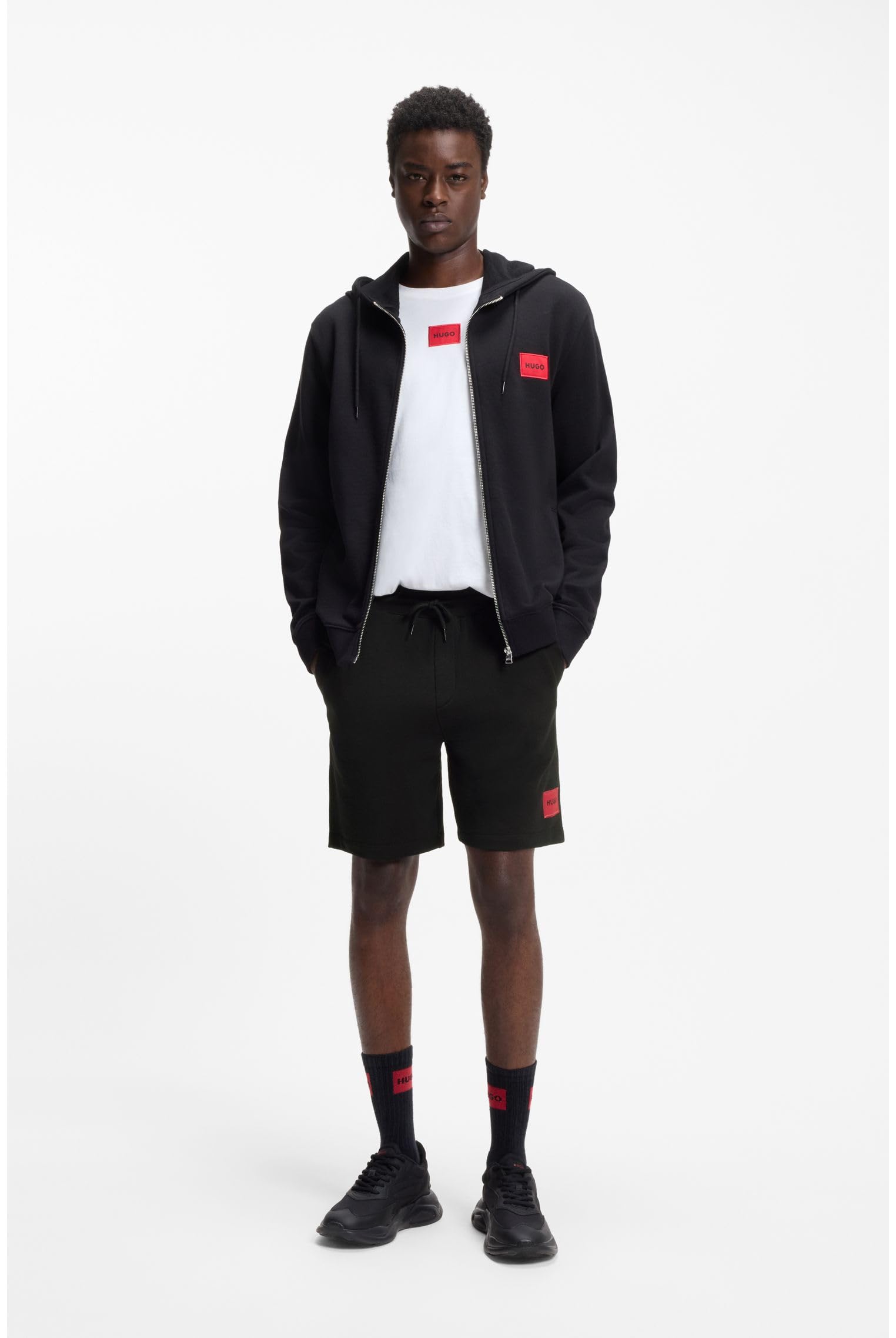 HUGO Herren Diz222 Shorts aus Baumwoll-Terry mit rotem Logo-Label