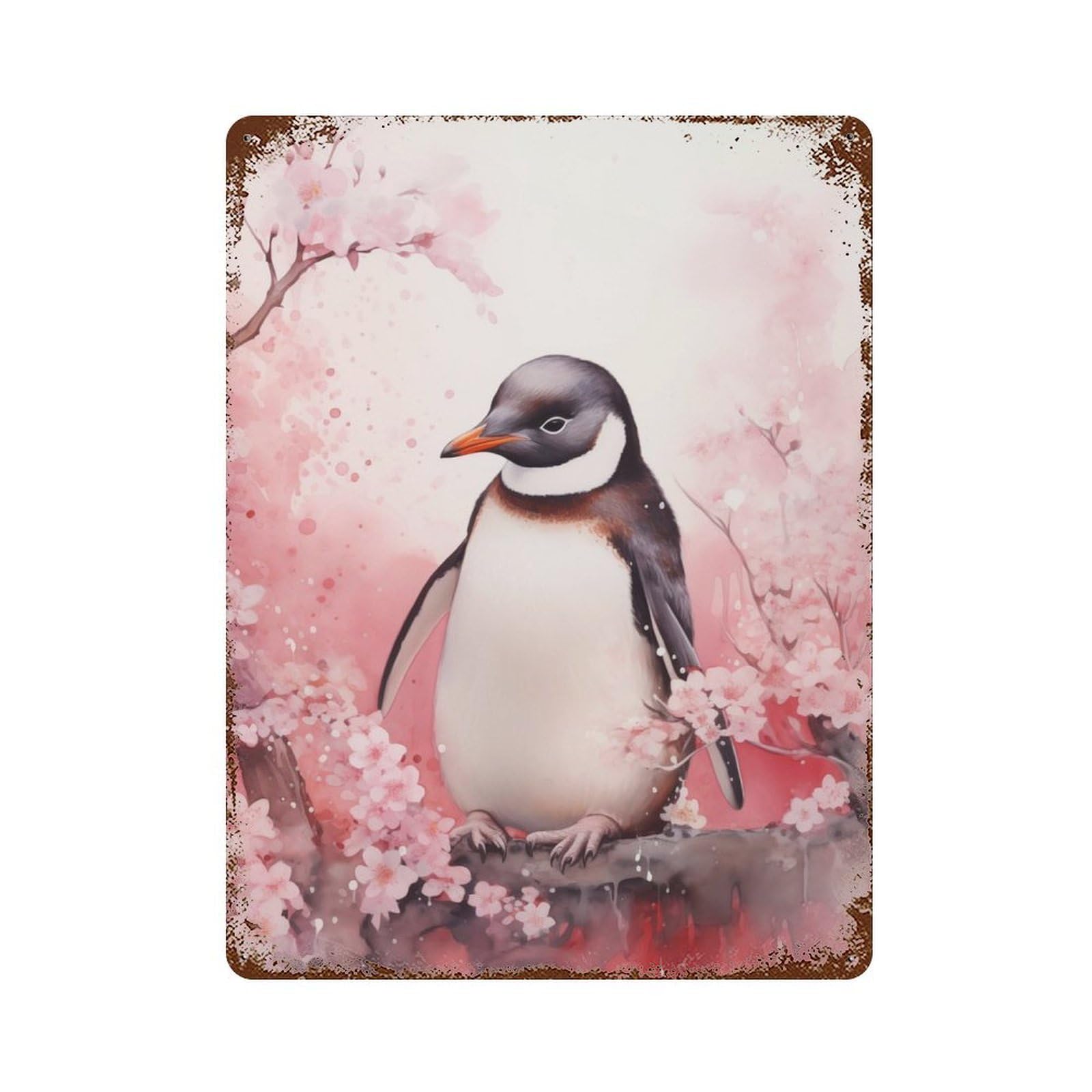 Penguin Watercolor Vintage Rust Metal Sign 15.7"x11.8", Farmhouse Wall Decor for Garage, Pub Or Kitchen