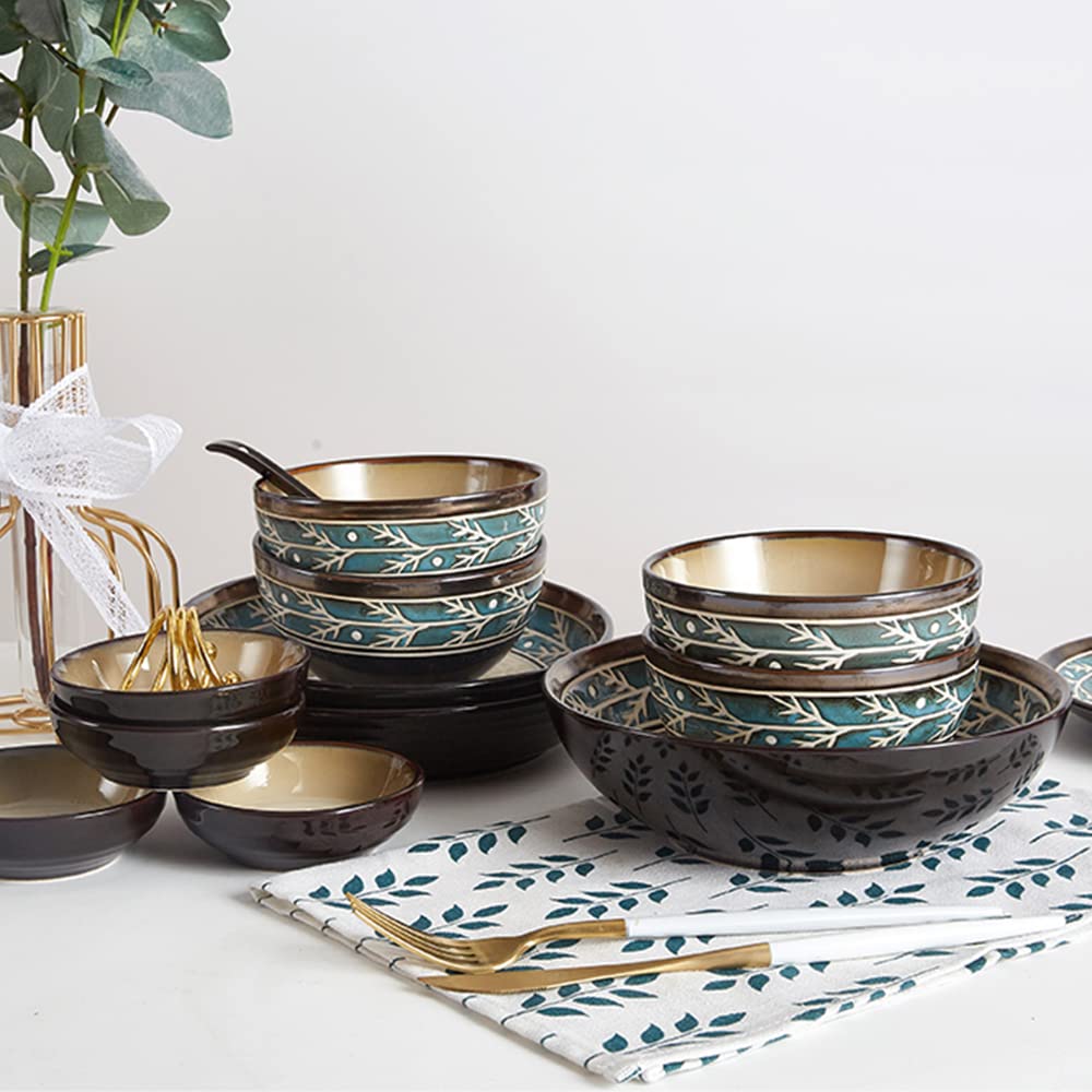 Zestaw naczyń w stylu marokańskim, festiwalowa atmosfera zestaw usług kolacyjnych, 18-kawałki reliefowej gałęzi grube naczynia ceramiczne