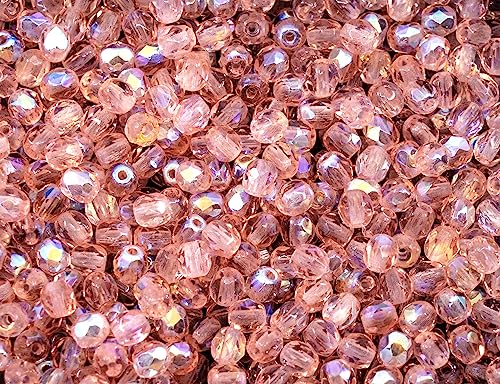 100 pcs of Faceted Fire Polished Pressed Czech Glass Beads 4mm (0.16in), 70120-28701 Pink Rosaline AB, 4 mm, 100 pcs - Image 3