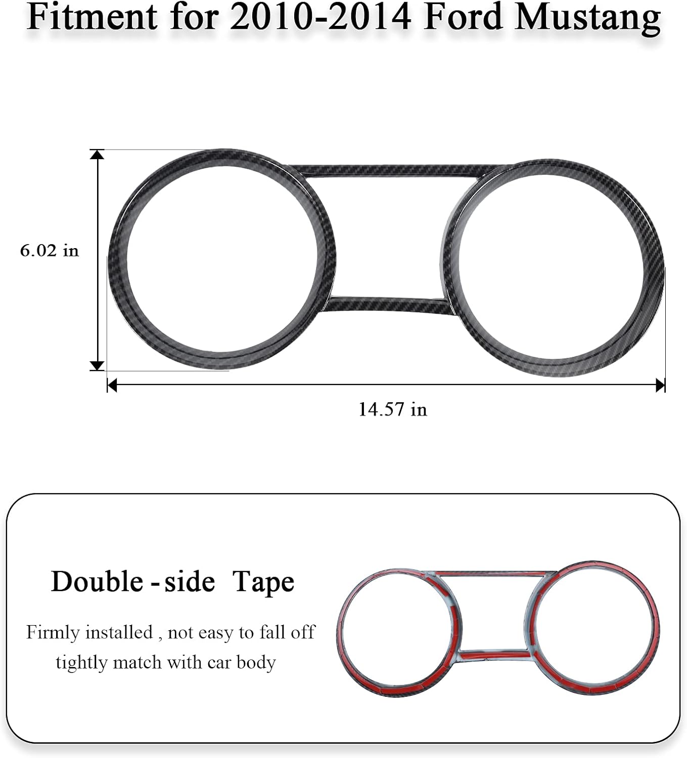 RT-TCZ Carbon Fiber Dashboard Instrument Panel Trim Frame Cover Interior Accessories for 2010-2014 Ford Mustang