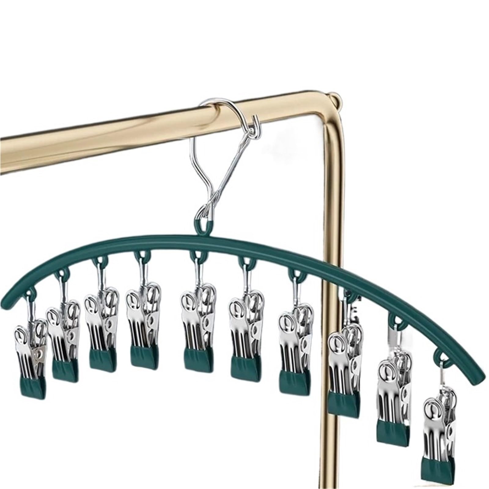 5pcs 10 Clips Stainless Steel Sock Clip Pace-Saving Arc Drying Rack Windproof Non-slip Clothes Underwear Towel Hanger For Home(Green)