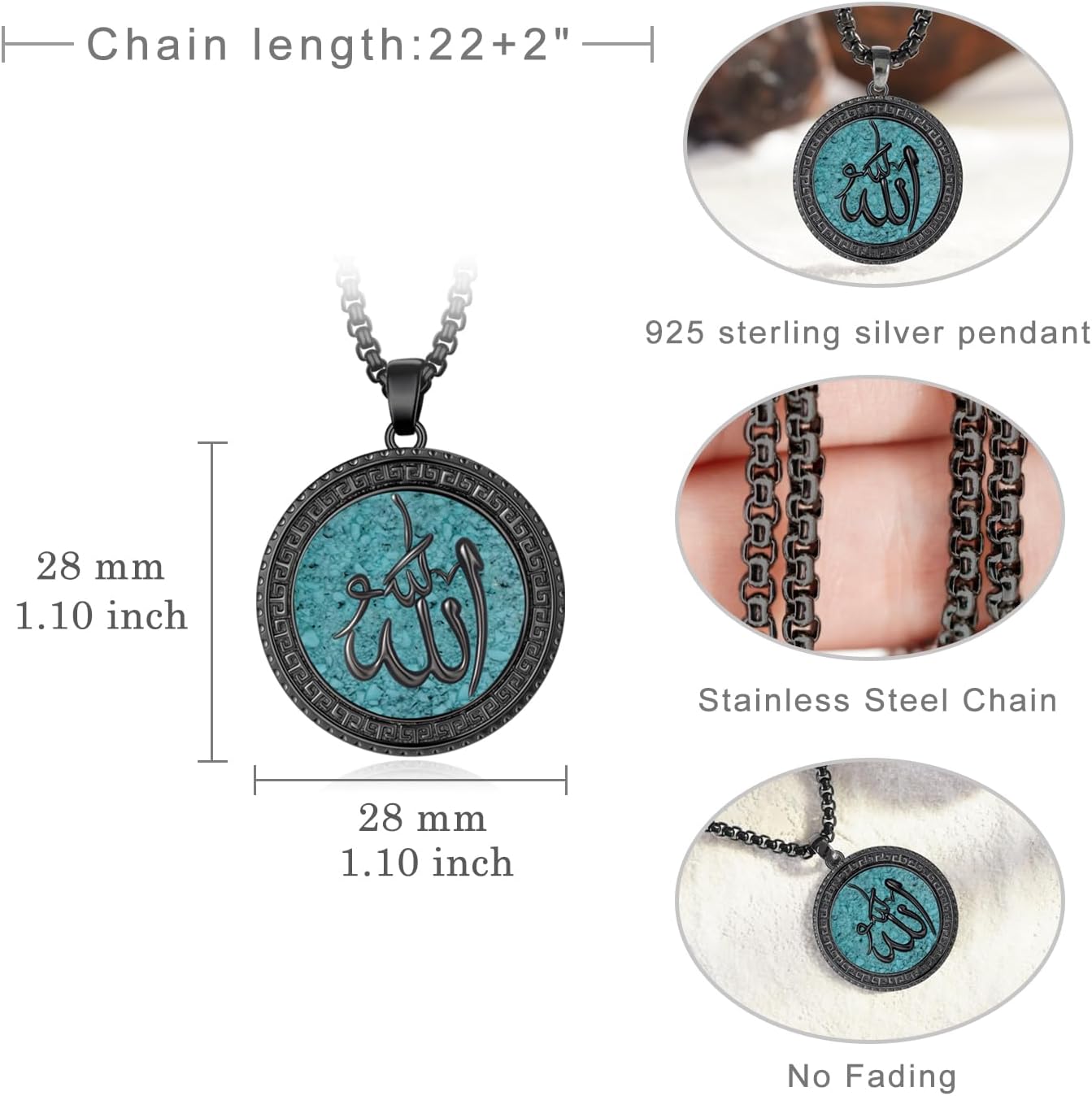 Allah Necklace 925 Sterling Silver Muslim Allah Pendant Necklace Jewelry Gifts for Men Women - Image 4