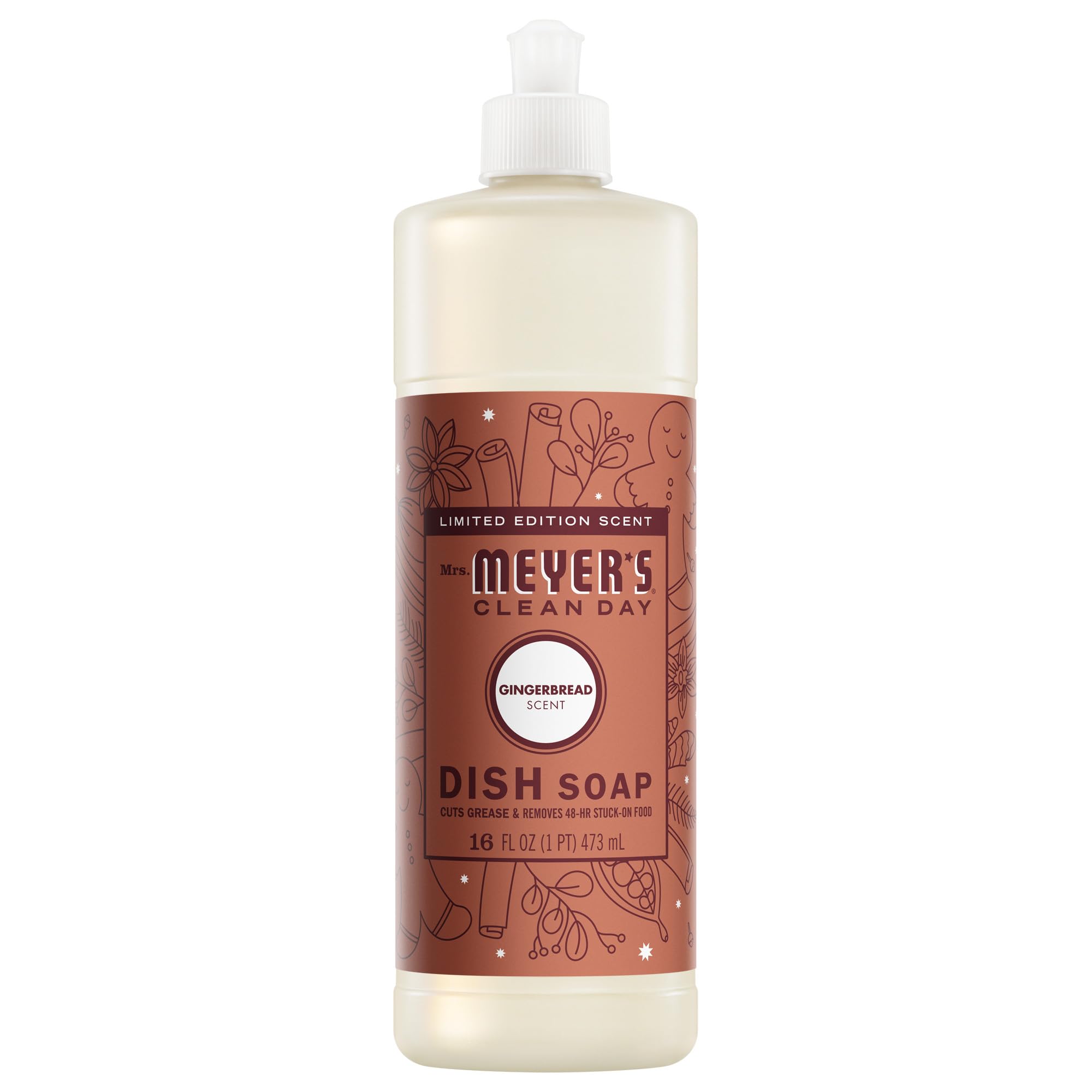 MRS. MEYER'S CLEAN DAY Liquid Dish Soap, Limited Edition Gingerbread Scent, 16 Ounce Bottle