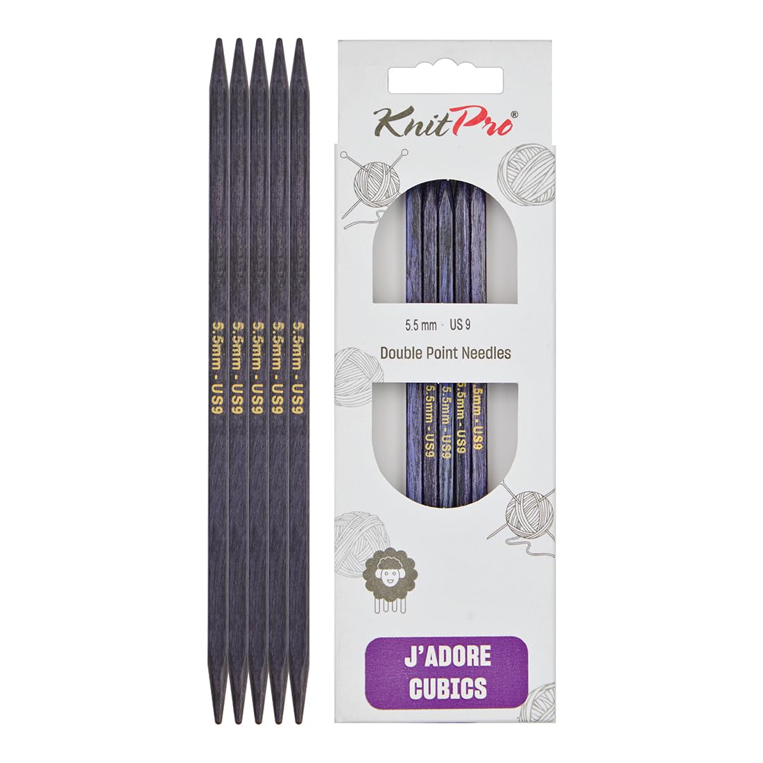 KnitPro J’Adore Cubics Double Pointed Needles 6" (15cm), Lavender, 5.50mm