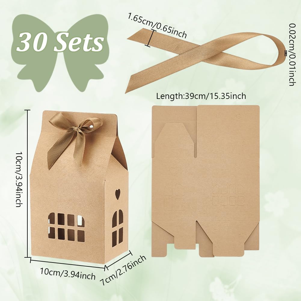 AHANDMAKER 20 Stück Geschenkboxen Aus Papier In Form Eines Hauses Mit Schleife Und Hellbraunem Polyesterband Geschenkverpackung Für Hochzeiten Dekoration Ausgefallene Boxen Für Partygeschenke