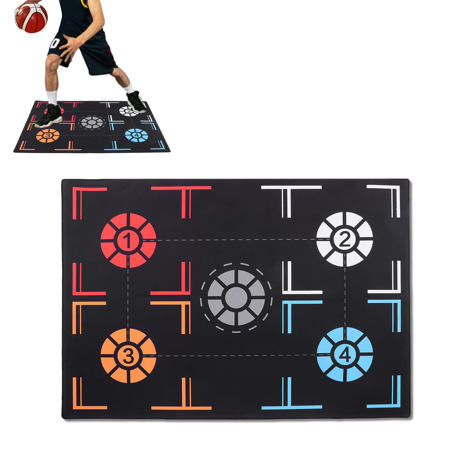 Basketball Training Mat, Rubber Basketball Footstep Mat, Training Pace Ball Control Player Equipment for Youth and Adult Ball Control Training