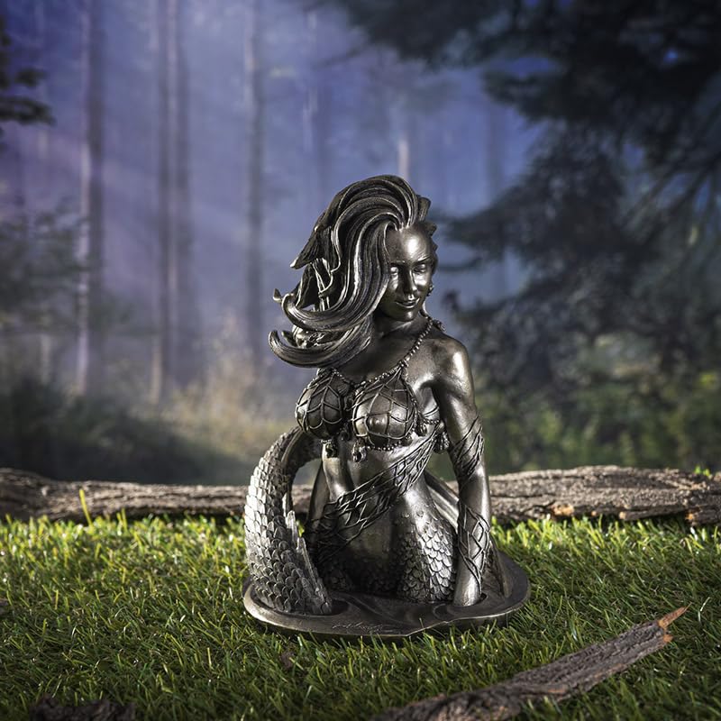 Estatua Decorativa Sirena de Resina Acabado Bronce 7.5 pulg miniatura 2