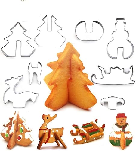 Miniatura 9 de Zavaca 10 piezas de acero inoxidable 3D Navidad casa de jengibre cortadores de galletas de dibujos animados molde cortador de galletas para
