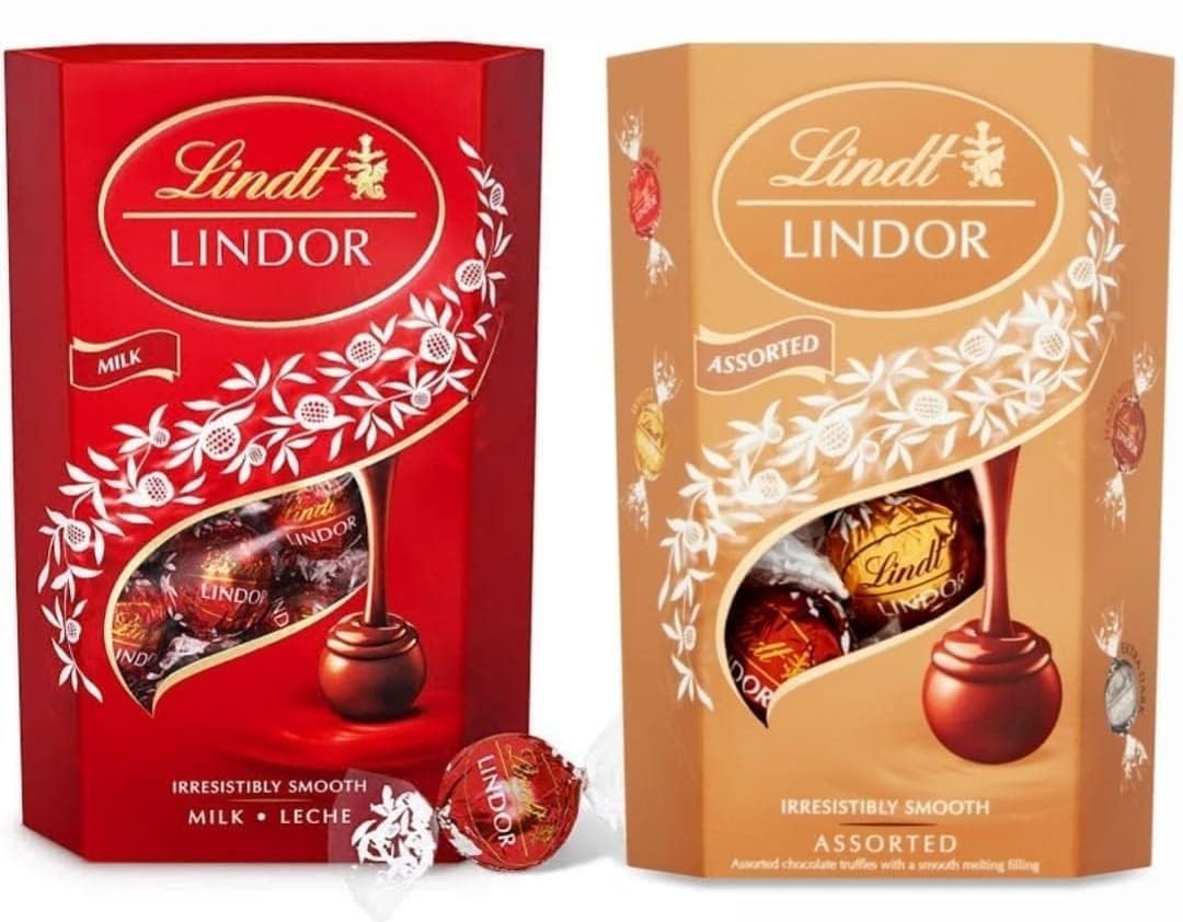 Lindts Lindor Combo Pack (Milk Irresistibly Smooth And Assorted Flavour) Delicious And Creamy Milk Chocolate Truffles Each 137gm (Pack Of 2)
