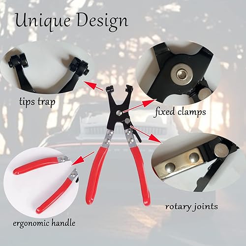 Miniatura 7 de Alicates de abrazadera de manguera automotriz - Alicates profesionales a presión con banda plana giratoria para extracción e instalación en