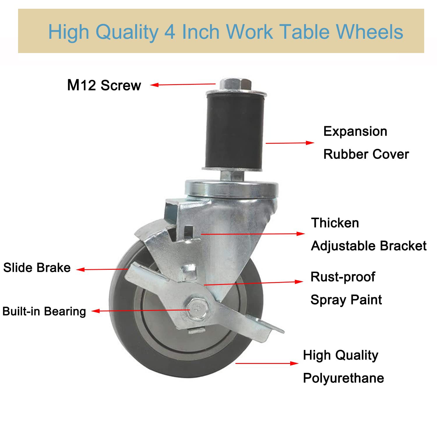 Skelang 4 Pcs Leveling Machine Caster, Retractable Plate Caster With Ratchet Handle, Adjustable - View #3