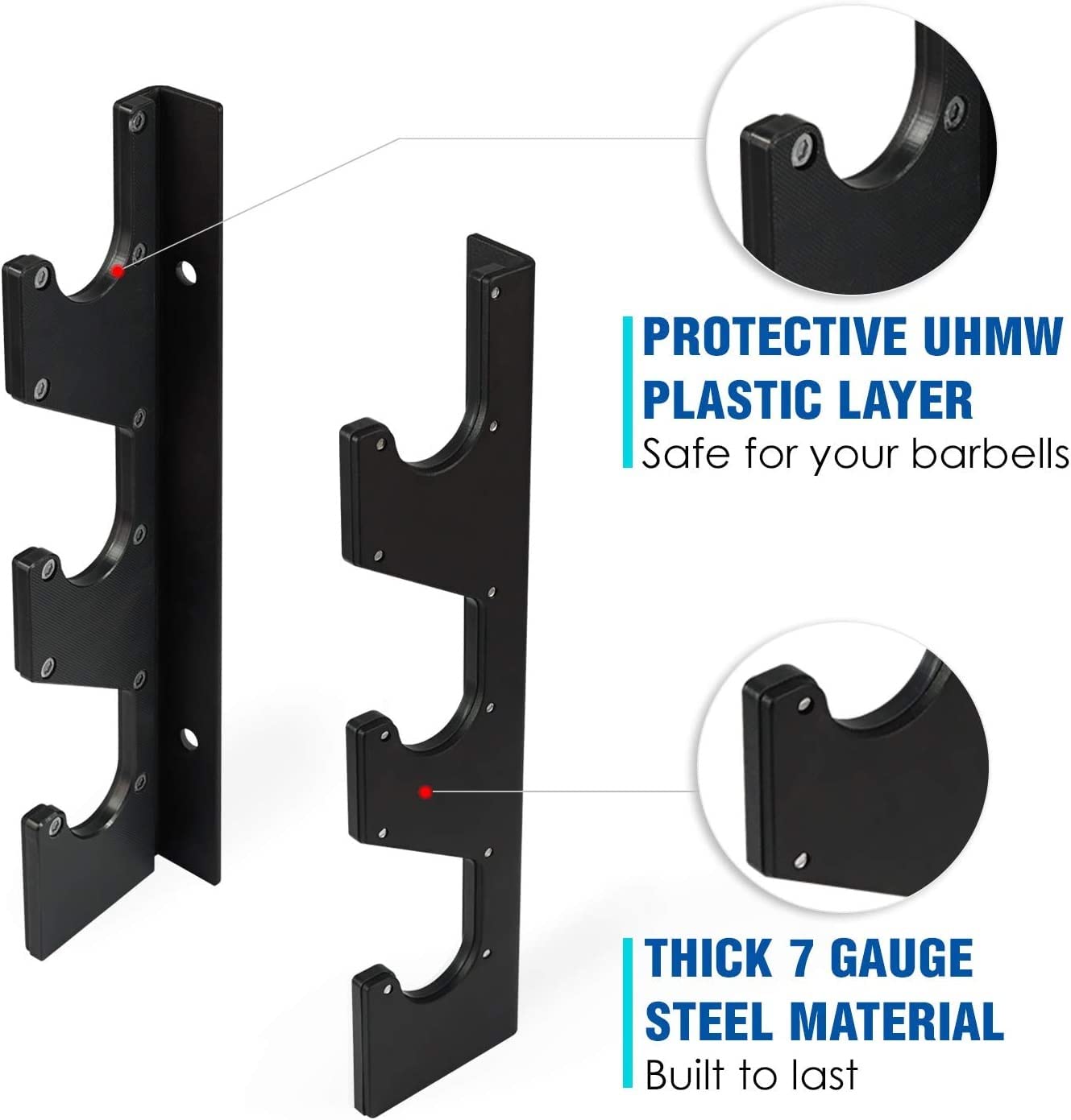 Yes4All Supporto orizzontale a parete per bilancieri con strato protettivo in plastica UHMW - Rastrelliera da appendere per bilancieri, barra pesata, lat pull down attachment