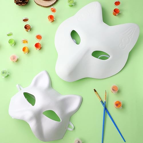 Miniatura 5 de Toyvian Máscaras de zorro DIY con máscaras de gato Papel blanco en blanco pintado a mano