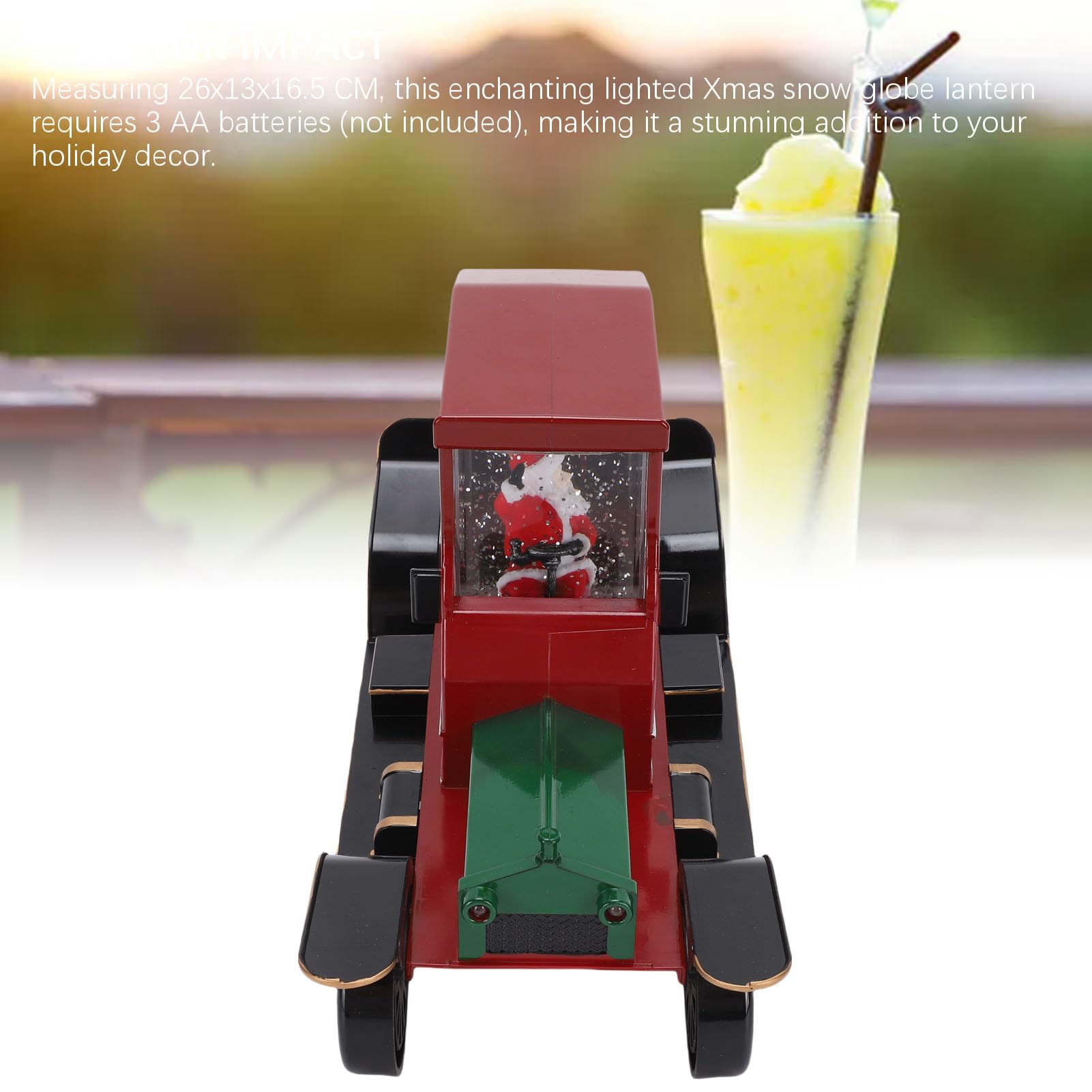Generic Muzyczna świąteczna Latarnia ze śnieżną kulą Oświetlona Dekoracja Samochodu na świąteczny Dom i Biuro PVC Rozmiar 26x13x16,5 Cm