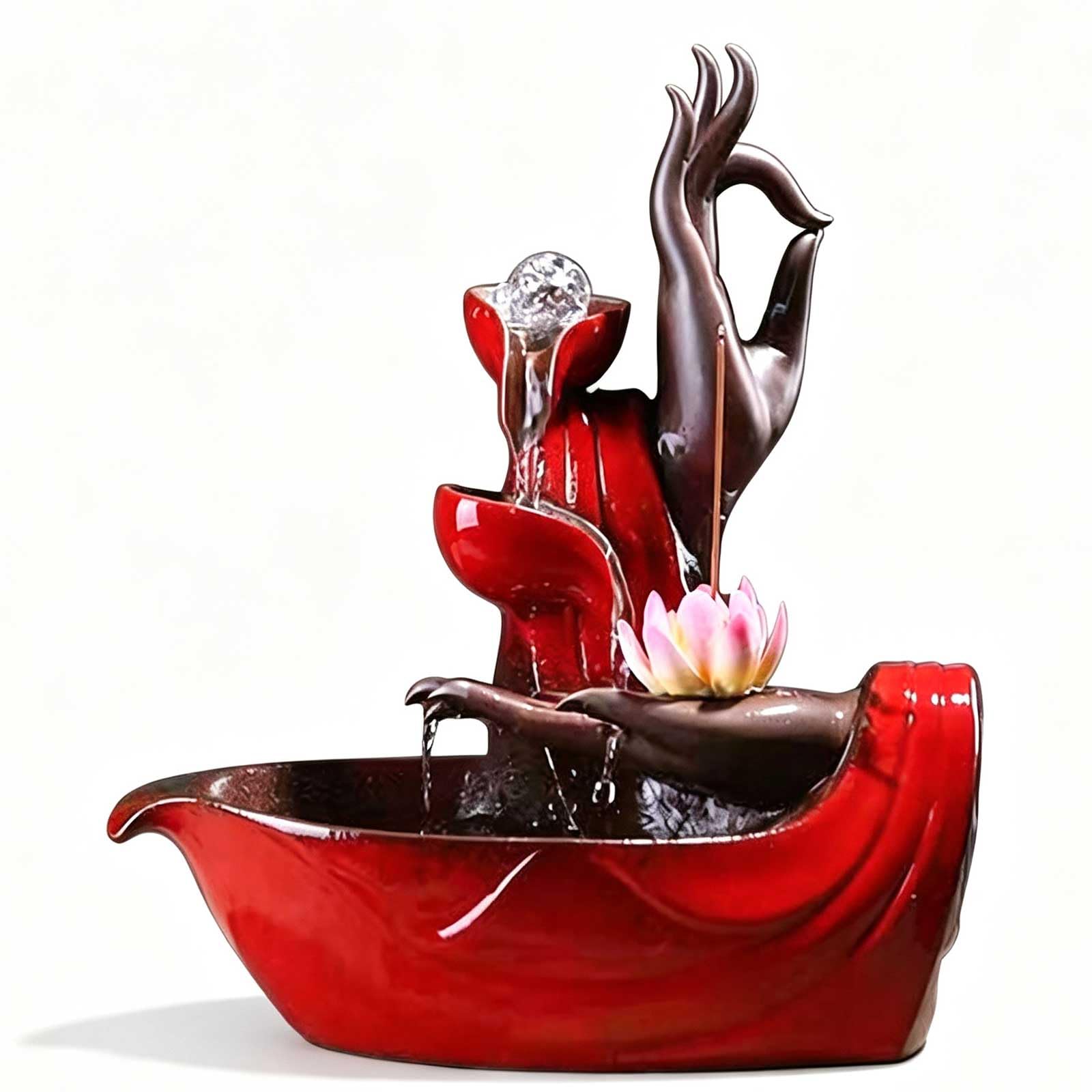 DECORN Buddha's Hand Fountain with Lotus Incense Holder Decoration