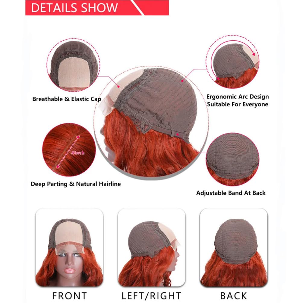 Ginger Orange Bob Wig Human Hair 4X4 Lace Closure Wigs Human Hair Bob Wig 350# Color HD Lace Front Wigs Straight Bob Lace Front Wigs for Women 14 Inch