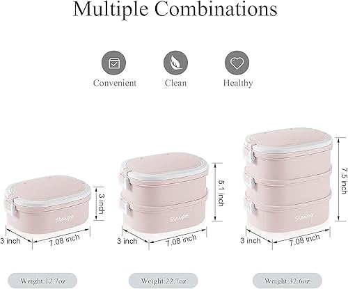 Miniatura 3 de Slaipo Lonchera Bento, kit de 2 juegos de almuerzo con bolsa de almuerzo aislada, cajas Bento portátiles para adultos y niños (azulrosa)