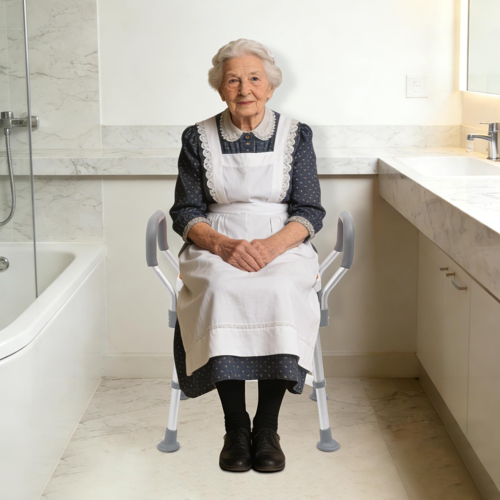 Silla de ducha para personas mayores con respaldo y cuello en U, taburete de ducha regulable en altura con reposabrazos, soporta hasta 150 kg, silla de ducha estable para embarazadas